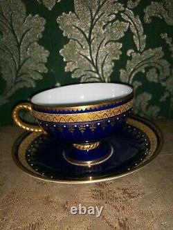 Brown Westhead & Moore Rope Handle Jewel Teacup Saucer Cobalt Blue And Gold 1860
