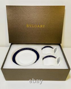 Bvlgari QuadrI Cup & Saucer Set 2 Cups Blue & Gold Trim Boxed Germany