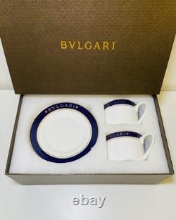 Bvlgari QuadrI Cup & Saucer Set 2 Cups Blue & Gold Trim Boxed Germany