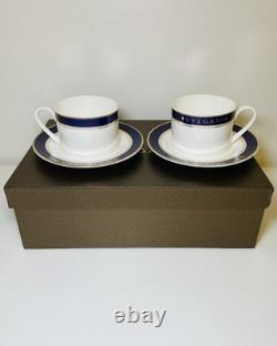 Bvlgari QuadrI Cup & Saucer Set 2 Cups Blue & Gold Trim Boxed Germany