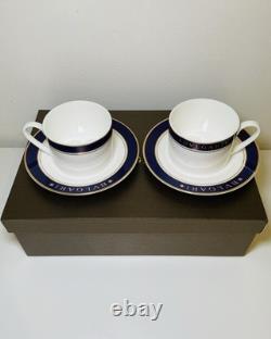 Bvlgari QuadrI Cup & Saucer Set 2 Cups Blue & Gold Trim Boxed Germany