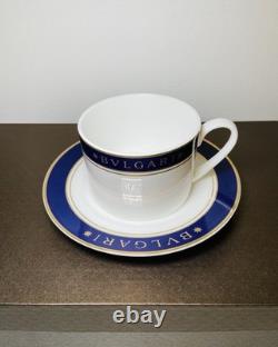 Bvlgari QuadrI Cup & Saucer Set 2 Cups Blue & Gold Trim Boxed Germany