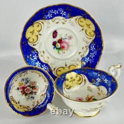 C1835 Antique 28 Piece Tea Set Davenport Blue Gold Gilt Cup & Saucers Jug, Bowl