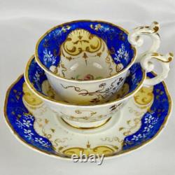 C1835 Antique 28 Piece Tea Set Davenport Blue Gold Gilt Cup & Saucers Jug, Bowl