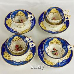 C1835 Antique 28 Piece Tea Set Davenport Blue Gold Gilt Cup & Saucers Jug, Bowl