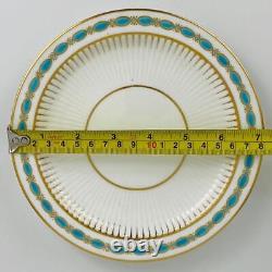 C1850 Antique Trio Minton Turquoise + Gold Porcelain Tea Cup Saucer & Side Plate