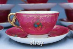 C1920s Set of 12 Teacups & Saucers by Adderleys Ltd. Magenta with Gold