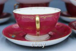 C1920s Set of 12 Teacups & Saucers by Adderleys Ltd. Magenta with Gold