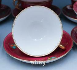 C1920s Set of 12 Teacups & Saucers by Adderleys Ltd. Magenta with Gold