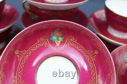 C1920s Set of 12 Teacups & Saucers by Adderleys Ltd. Magenta with Gold