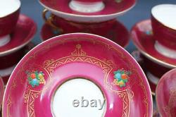 C1920s Set of 12 Teacups & Saucers by Adderleys Ltd. Magenta with Gold