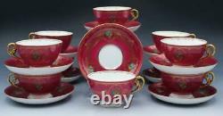 C1920s Set of 12 Teacups & Saucers by Adderleys Ltd. Magenta with Gold