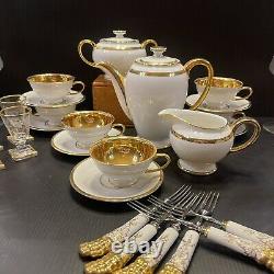 C1940s Rosenthal Germany Winifred White Gold Teapot Cream Sugar (4) Cups Saucers