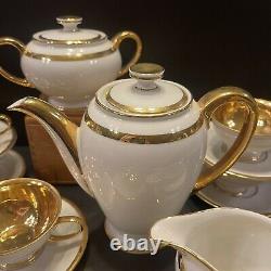 C1940s Rosenthal Germany Winifred White Gold Teapot Cream Sugar (4) Cups Saucers