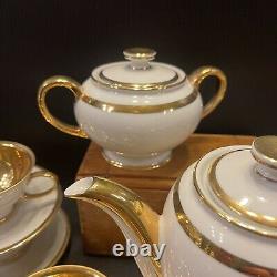 C1940s Rosenthal Germany Winifred White Gold Teapot Cream Sugar (4) Cups Saucers