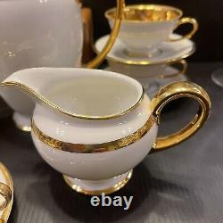 C1940s Rosenthal Germany Winifred White Gold Teapot Cream Sugar (4) Cups Saucers