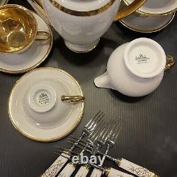 C1940s Rosenthal Germany Winifred White Gold Teapot Cream Sugar (4) Cups Saucers