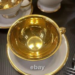 C1940s Rosenthal Germany Winifred White Gold Teapot Cream Sugar (4) Cups Saucers