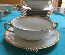 CA CHARLES AHRENFELDT DEPOSE LIMOGES 6 Gold Encrusted Bullion Cups/ 7 Saucers