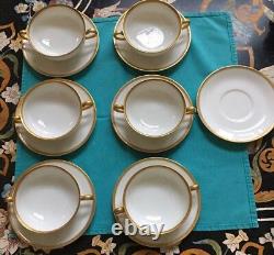 CA CHARLES AHRENFELDT DEPOSE LIMOGES 6 Gold Encrusted Bullion Cups/ 7 Saucers