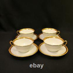 CA Charles Ahrenfeldt Limoges 4 Cups & Saucers 1894-1910 Encrusted Gold on White