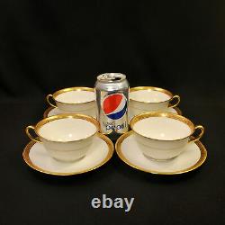 CA Charles Ahrenfeldt Limoges 4 Cups & Saucers 1894-1910 Encrusted Gold on White