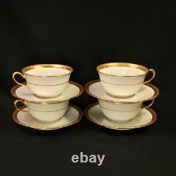 CA Charles Ahrenfeldt Limoges 4 Cups & Saucers 1894-1910 Encrusted Gold on White