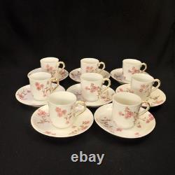 CFH/GDM Haviland 8 Demitasse Cups & Saucers Pink Floral withGold 1891-1900 Limoges
