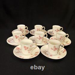 CFH/GDM Haviland Limoges 8 Demitasse Cups & Saucers Pink Floral withGold 1891-1900