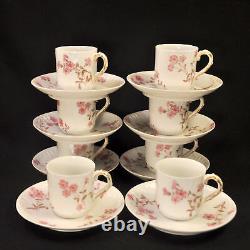 CFH/GDM Haviland Limoges 8 Demitasse Cups & Saucers Pink Floral withGold 1891-1900