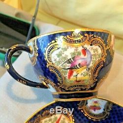 CHELSEA PORCELAIN BIRD & BUGS TEA CUP & SAUCER GILDED HAND PAINTED ANTIQUE c1760