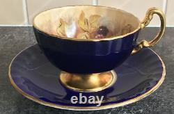 COBALT BLUE AYNSLEY Orchard Gold porcelain CUP & SAUCER