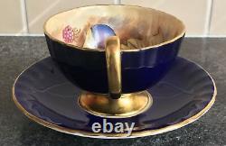 COBALT BLUE AYNSLEY Orchard Gold porcelain CUP & SAUCER