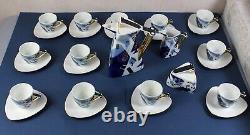 COFFEE / tea set for 12 THUN Studio Delta porcelain Jirí Lastovicka blue & gold
