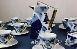 COFFEE / tea set for 12 THUN Studio Delta porcelain Jirí Lastovicka blue & gold