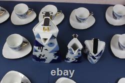 COFFEE / tea set for 12 THUN Studio Delta porcelain Jirí Lastovicka blue & gold