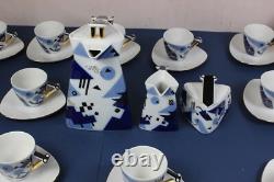 COFFEE / tea set for 12 THUN Studio Delta porcelain Jirí Lastovicka blue & gold