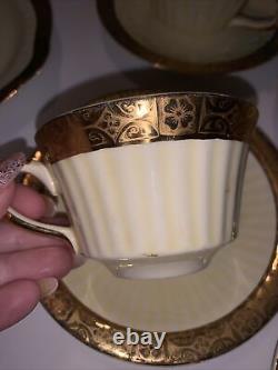 COI75 by Cronin gold etch band fluted tea cups saucers 8 sets