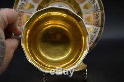 C. 1820 KPM Berlin German Grape Clusters & Gold Inlay Paneled Cup & Saucer Peach