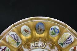 C. 1820 KPM Berlin German Multi Scene Paneled Cup & Saucer Set Gold Grape Castle