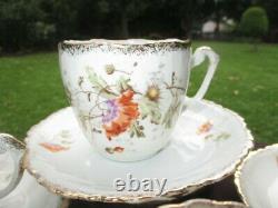 C. 1885 Kpm Germany 4 Cups & Saucers #22088 Purple / Orange Clematis Gold Dusted