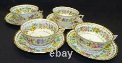 C. Ahrenfeldt Limoges 4 Cups & Saucers Hand Painted Floral withGold Cowell Hubbard
