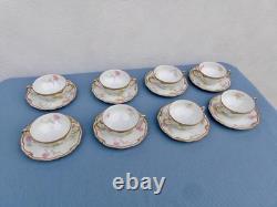 C. Ahrenfeldt Limoges (8 Sets) Double Handle Double Gold Cups & Saucers Floral