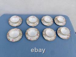 C. Ahrenfeldt Limoges (8 Sets) Double Handle Double Gold Cups & Saucers Floral