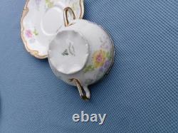C. Ahrenfeldt Limoges (8 Sets) Double Handle Double Gold Cups & Saucers Floral