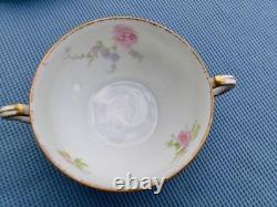 C. Ahrenfeldt Limoges (8 Sets) Double Handle Double Gold Cups & Saucers Floral