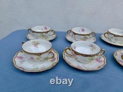 C. Ahrenfeldt Limoges (8 Sets) Double Handle Double Gold Cups & Saucers Floral