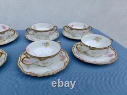 C. Ahrenfeldt Limoges (8 Sets) Double Handle Double Gold Cups & Saucers Floral