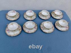 C. Ahrenfeldt Limoges (8 Sets) Double Handle Double Gold Cups & Saucers Floral