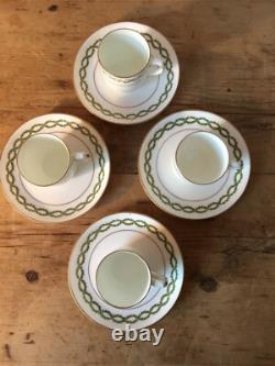 C MID 1920s Royal Doulton Set Of Coffee Cups & Saucers Green Laurel Pattern